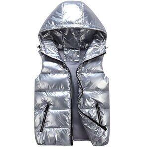 Youyuede Womens Hooded Puffer Vest Silver Small